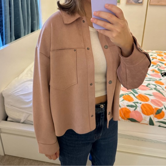 Zara Suede Cropped Lightweight Pink Jacket Size Small Oversized Fall - Picture 6 of 8